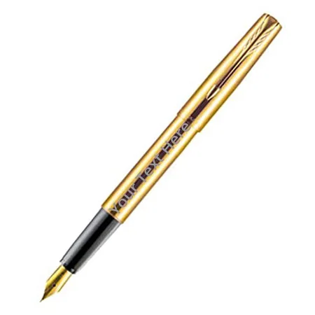 Gold Customized Parker (Luxar) Frontier Fountain Pen with Blue and Black Ink Bottle