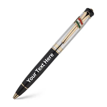 Black Customized Pen with Golden Indian Flag