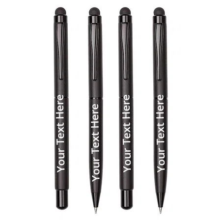 Matte Black Customized Pen Set with Blue Ink with Smartphone Stylus (Set of 4)