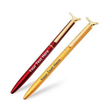 Golden and Red Customized Sleek Pen with Pigeon Cap Pack of 2