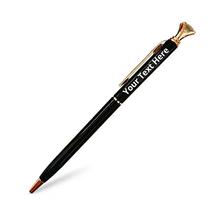Black Customized Metal Pen with Crystal Diamond on Top