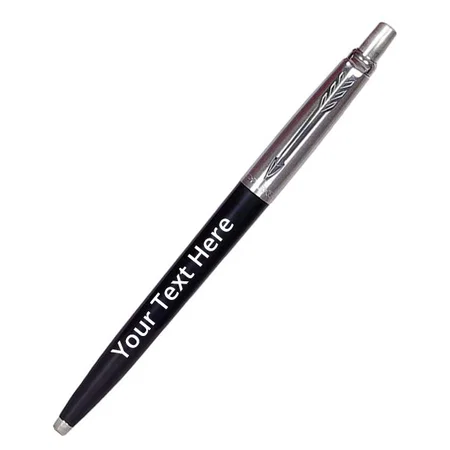 Black Customized Parker Jotter Standard Chrome Trim Ball Pen + Parker 192 Pages Blue Notebook (Blue) Gift Set