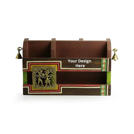 Brown Customized Hand-Painted Wooden Pen Stand Card Holder Table Organiser