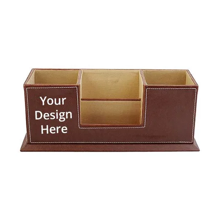 Brown Customized Wooden Desk Organizer Pen/Pencil Stand, Mobile Holder &amp; Remote Stand for Office Desk/Desktop/Table Storage