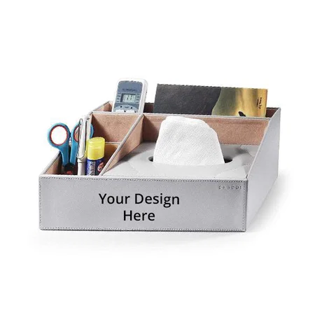 Light Grey Customized Faux Leather Organiser/Storage Box for Desk Stationery Supplies Ideal for Use Home | Office | Kitchen | Makeup/Paper/Memo/Phone/Card Holder