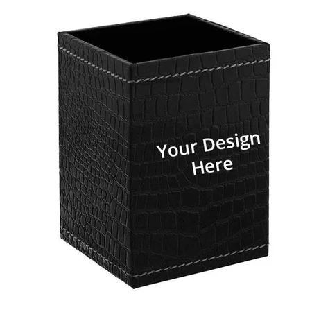 Black Customized Leather Square Pen/Pencil Multi Purpose Stand For Office Desk