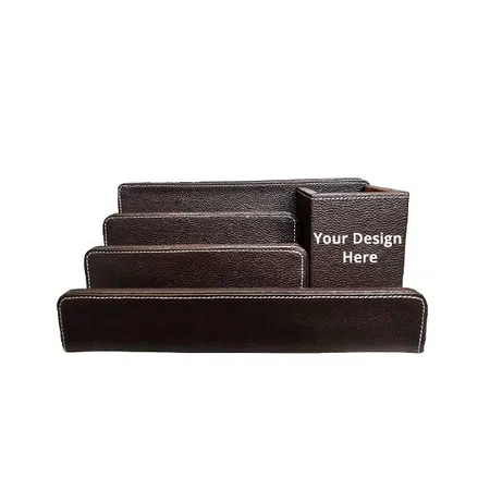 Brown Customized Leather Pen, Pencil and Mobile Holder Stand for Office, Home Study Table and Desktop