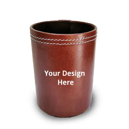 Brown Customized Leather Pen Stand, Pen Pencil Holder Table Desk Organizer