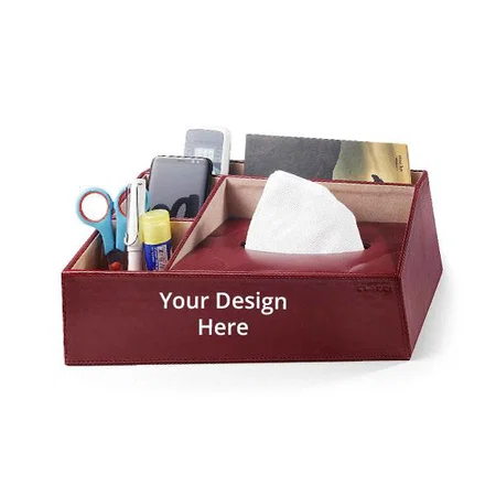 Maroon Customized Faux Leather Organiser/Storage Box for Desk Stationery Supplies Ideal for Home | Office | Kitchen | Makeup