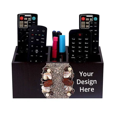 Brown Customized Remote Holder for Living Room, TV, and AC | Stationary Organizer (5 in 1) | Ideal for Home and Office