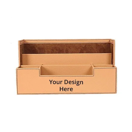 Light Brown Customized Hand Crafted Wooden Desk Organiser For Pen Pencil Stationary Storage Tidy Desk Organizer Box With 7 Compartment
