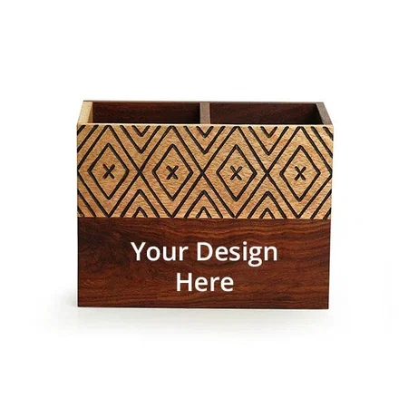 Natural Light Dark Brown Customized Table Organiser For Office Desk Organizer &amp; Pen Stand For Study Table In Mango &amp; Sheesham Wood