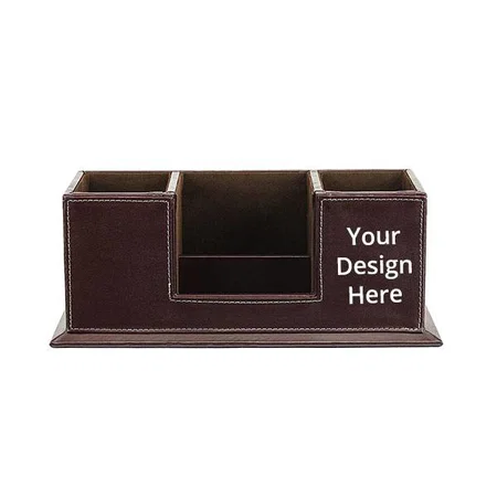 Brown Customized Leather Desk Organizer Tray| 4 Compartment for Multi-Functional, Office, Study Table, Bedside Tray, Cosmetic Organizer Tray
