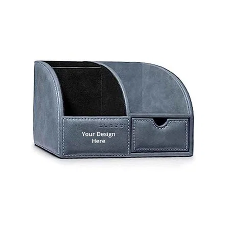 Grey Customized Vegan Leather Desk Supplies Organiser with Optimised Design for Home, Office, School Study Desk