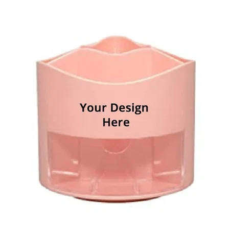 Peach Pink Customized 360 Degree Rotating Pen Pencil Holder/Stand With 4 Compartment And A Drawer For Storing Stationery, Remotes, Cosmetics
