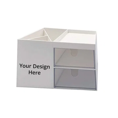 White Customized Multifunction Desk Organiser For Study Table, Makeup Storage Box Organizer With Drawers, Stationary Stand For Pen Pencil Holder