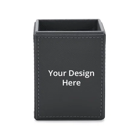 Grey Customized Faux Leather Pen Stand