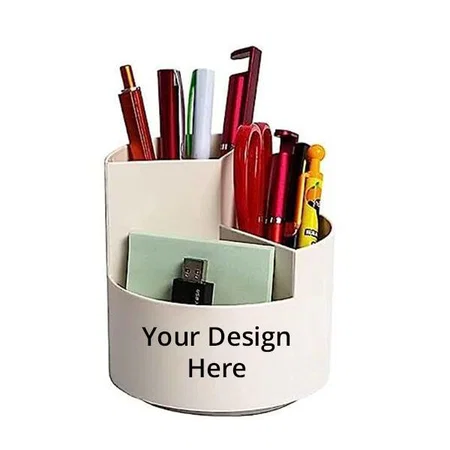 White Customized 3 Slots Pencil Pen Desk Organizers (12 x 12 x 11 cm)