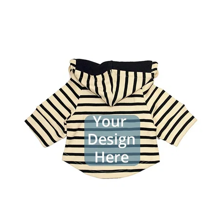 Ecru Navy Blue Customized Striped Full Sleeves with Drawstring Dog Jumper Hoodie, Autumn Winter Apparel