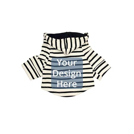 White Navy Blue Customized Pet Clothes Striped Full Sleeves with Drawstring Dog Jumper Hoodie, Autumn Winter Apparel for Dogs