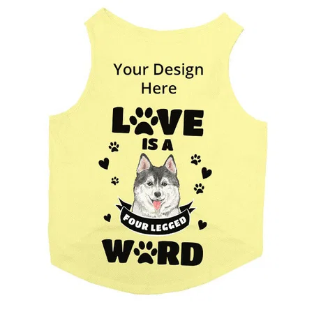 Lemon Yellow Customized Love Dog Printed Round Neck Sleeveless Summer Dog Vest/Tank T-Shirt for Small and Big Dogs