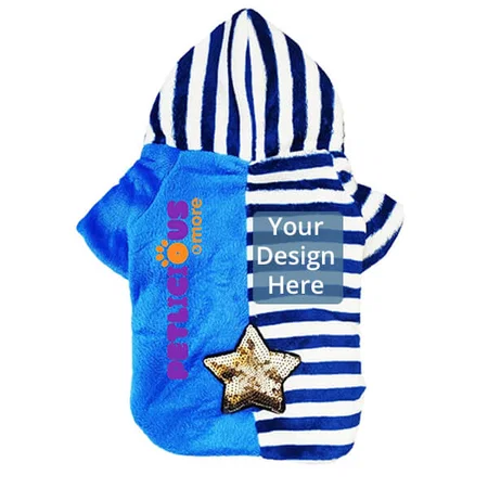 Blue Customized Dogs Winter Hoodie, Soft Fleece Puppy Clothes, Sweatshirt for Small Puppies &amp; Cats