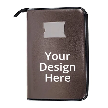 Dark Brown Customized Leather Professional File/Document Folder with 20 Sleeves for Certificates