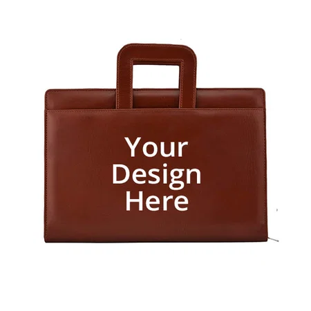 Brown Customized Leatherette Material Professional File Folder for Certificates, Document Bag with Adjustable Handles (20 Leafs)