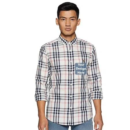 White Customized Men's Checkered Regular Casual Shirt