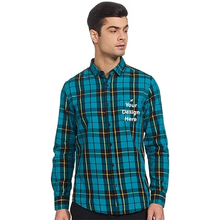 Blue Customized Men's Checkered Regular Casual Shirt