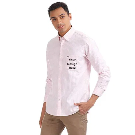 Pink Customized Men's Striped Casual Shirt