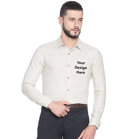 Blue Customized Men's Hemp Slim Fit Formal Shirt