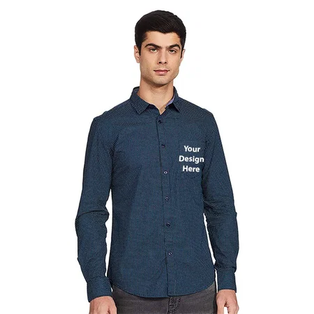 Navy Customized Men's Printed Regular Casual Shirt