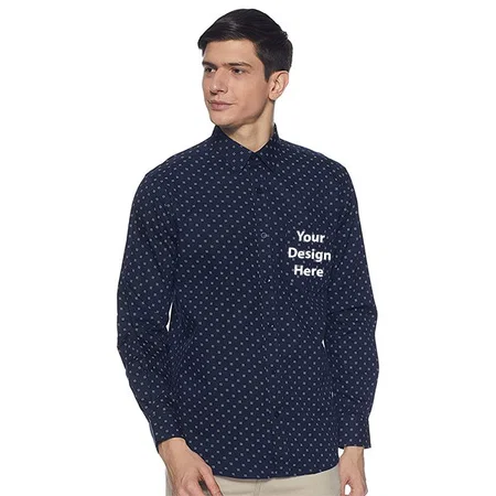 Navy Customized Men's Printed Regular Casual Shirt