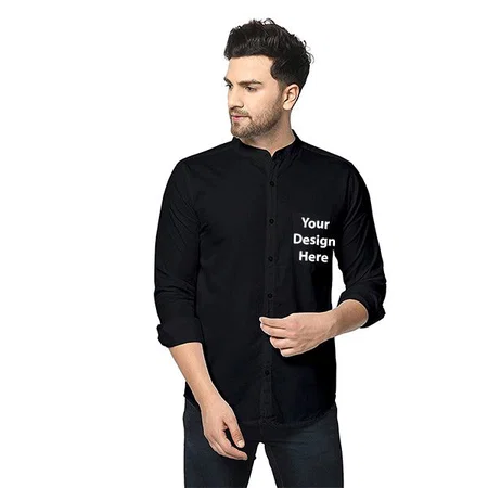 Black Customized Men's Slim Fit Cotton Casual Shirt