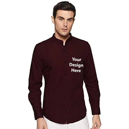 Brown Customized Men's Cotton Casual Slim Fit Shirt