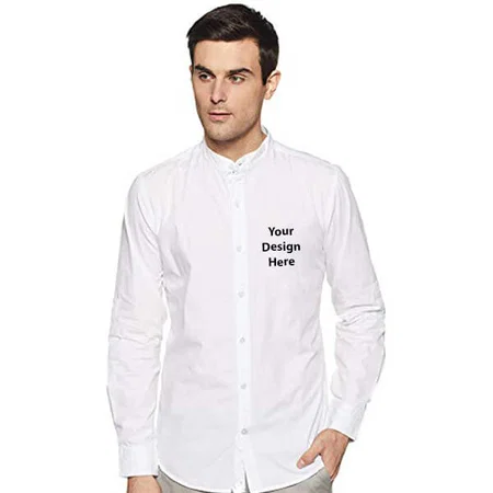 White Customized Men's Cotton Casual Slim Fit Shirt