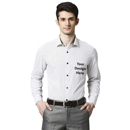 White Customized Men's Slim Fit Printed Cutaway Collar Formal Shirt