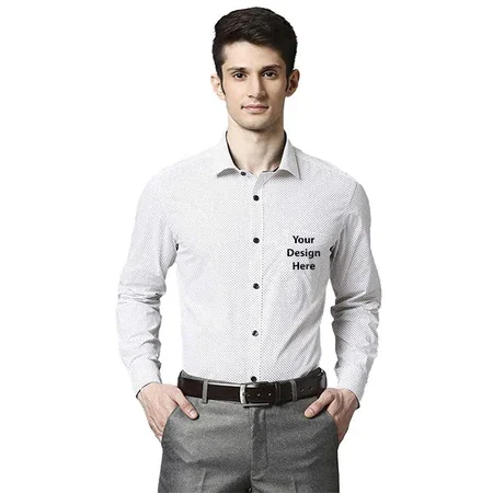White Customized Men's Slim Fit Printed Collar Formal Shirt