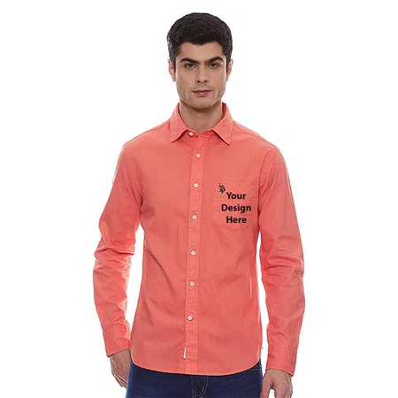 Orange Customized US Polo Association Men's Solid Regular Button Down Shirt