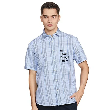 Blue Customized Men's Checkered Regular Shirt
