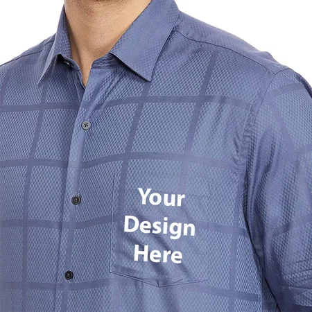 Blue Customized Men's Checkered Slim Shirt