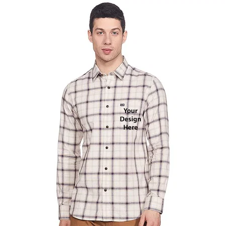 Beige Customized Men's Checkered Slim Checked Shirt