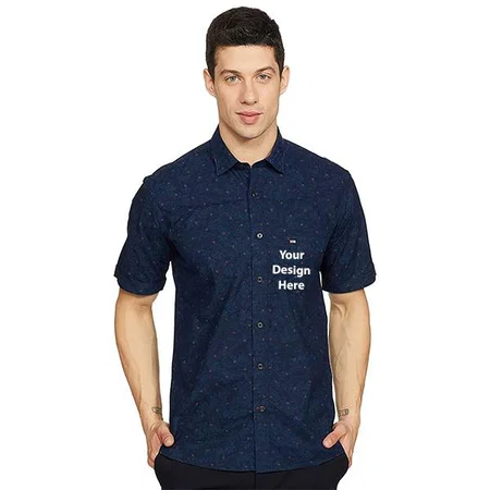 Navy Customized Men's Regular Sports Printed Shirt