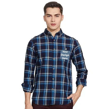 Blue Customized Men's Checkered Regular Fit Shirt