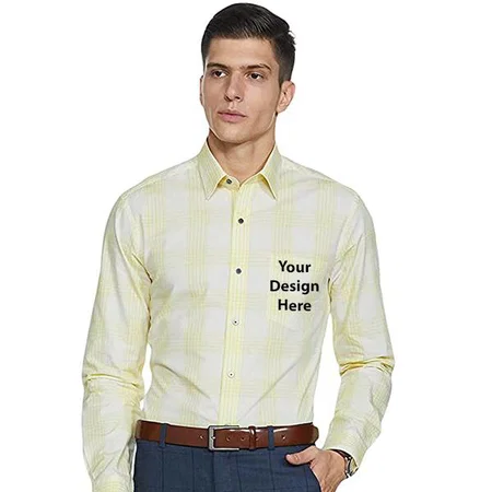 Light Yellow Customized Men's Checkered Slim Shirt