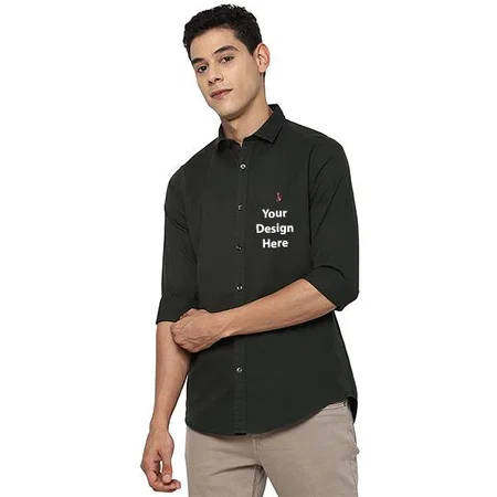Olive Customized Men's Striped Slim Shirt