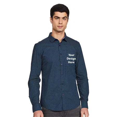 Navy Customized Men's Printed Regular Casual Shirt