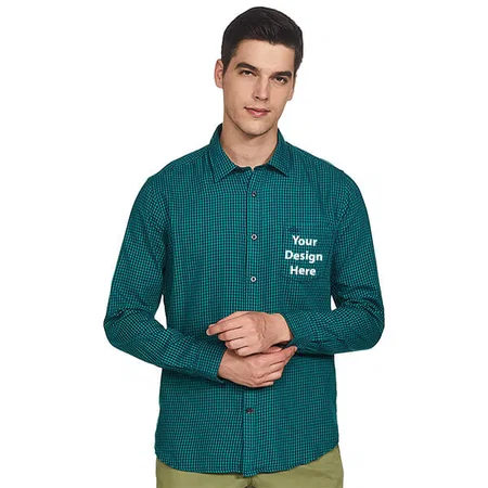 Green Customized Men's Checkered Slim Shirt