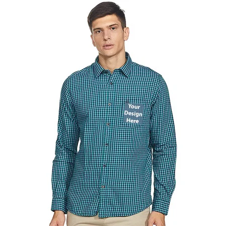 Green Customized Men's Checkered Slim Shirt